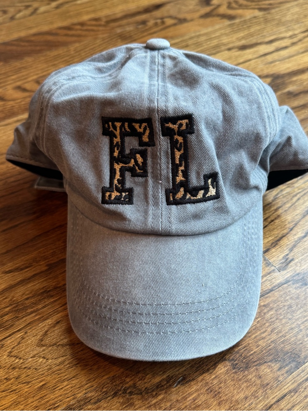 Gray Baseball Cap with 'FL' Leopard Embroidery Florida